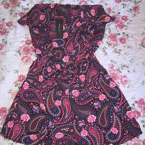 ROMEO + JULIET ROMPER Pink Black Paisley Strapless Shorts New NEW Medium M USA